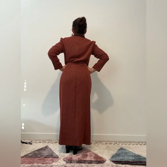 Julian Taylor Terracotta Long Sleeve Dress with Black Accents - Picture 9 of 10